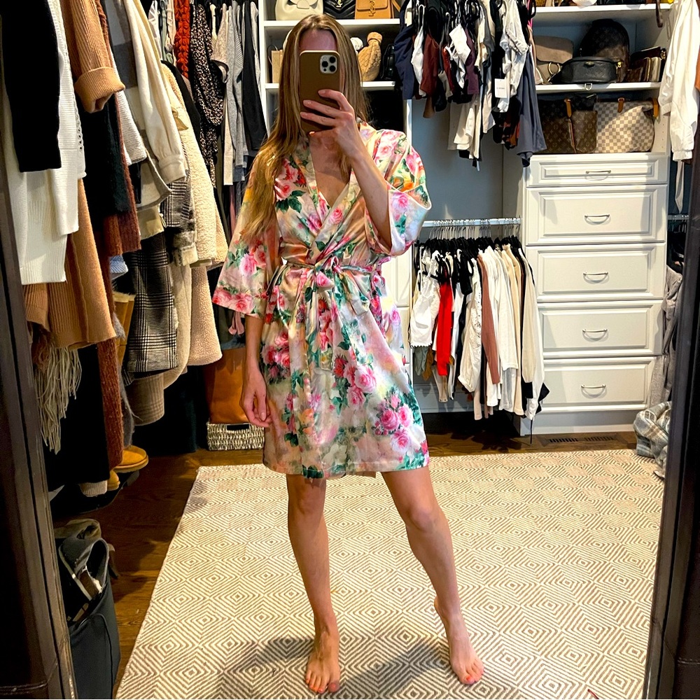 David’s Bridal floral silk robe